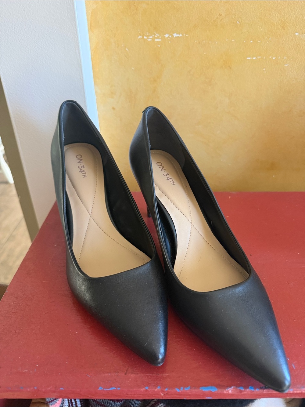 ON 3:11 Black Pointed Leather Pumps
